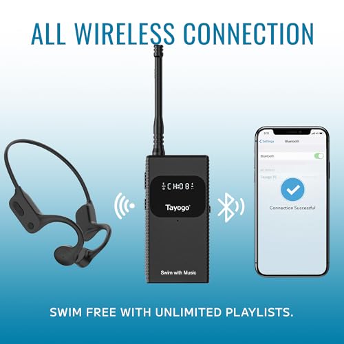 Tayogo Swimming Headphones, Waterproof Bone Conduction Headsets, Swim Coach Communicator, Waterproof Headphones for Spotify, Amazon Music, YouTube, Stream with Your Swimming, NO MP3 Download - color: SwimMusic Combo - Black