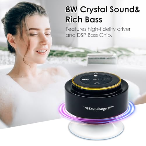 XLEADER (Upgraded Pro Shower Speaker, Certified IPX7 Waterproof Bluetooth Speaker, 8W Crystal Sound&Rich Bass, 15H Playtime, with Suction Cup&Silicone Lanyard,Ideal Gifts, SoundAngel Mate(2 Gen) Gold - color: B Gold