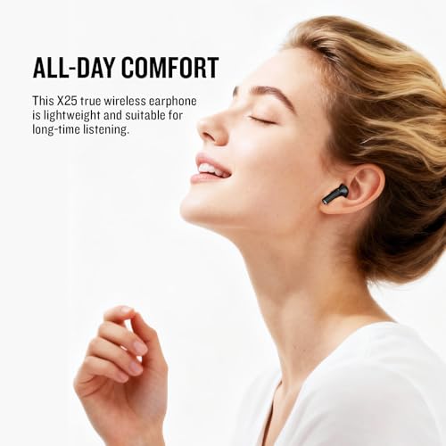 X25 Wireless Earbuds, Semi-in-Ear Bluetooth 5.3 Headphones | Super Bass Sound, Built-in Microphone, Hands-Free Call, 50H Standby Time, Auto Pairing, Compatible with iPhone & Android - color: Black