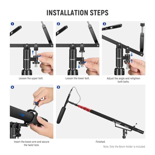 NEEWER Mic Boom Pole Support Holder with 5/8" Stud for Light Stand Boom Arm C Stand, Metal Nonslip DSLR Video Microphone Shotgun Mount Adapter, -15°/+30° Tilt, Max Load: 17.6lb/8kg, CM-NA-2 | For C Stand, Metal, Nonslip DSLR Video Microphone Shotgun Mount