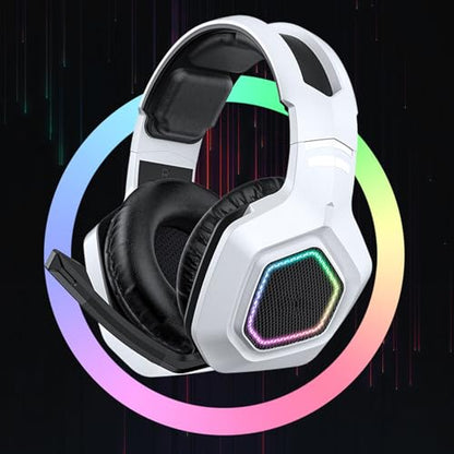 Gaming Headset, Gaming Headphone Memory with Foam Ear Cushions, Active Noise Cancelling Mic 3.5mm Wired Connection PC Gaming Headphone for (White) - color: White