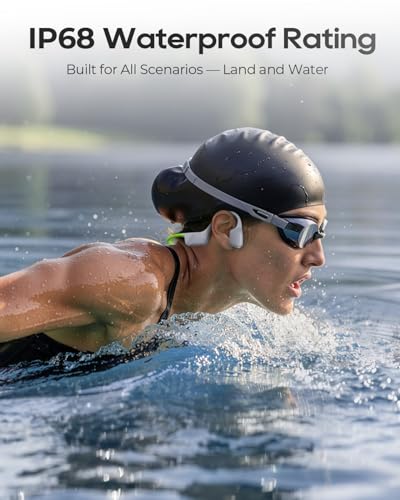 aigo Bone Conduction Headphones for Swimming, GS08MAX Open-Ear Headphones Hybrid Bone Air Conduction Earbuds IP68 Waterproof with 32GB MP3, Bluetooth 6.0 Wireless, 8H Battery