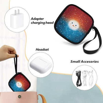 Christmas Snowman Face Headphones Carrying Case, Protective Shell Travel Bag for Cable, Charger Storage for Earphone, Earbud, Earpieces Headphone Bag Travel - color: Christmas Snowman Face