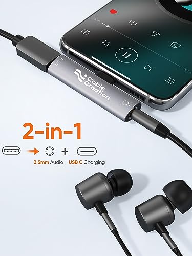 CableCreation USB C to 3.5mm Headphone and Charger Adapter,2 in 1 Charger | Type C to 3.5mm Audio Hi-Res with PD Fast Charge, USB C to Aux Dongle for iPhone 16 15 Pro Max,Galaxy 24+,Pixel,iPad - style: USB C+3.5mm Audio+60W USB C Charging