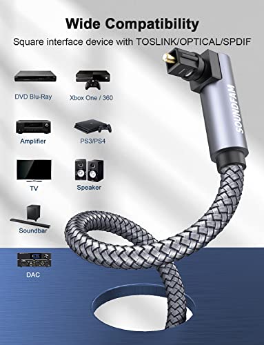 90 Degree Optical Audio Cable 6ft/2M Double Right Angle Optical Cable 360 Degree Free-Rotating Plug Digital Audio Optical Cable for Home Theater, Sound Bar,TV-Grey - color: Grey-Dual 90 Degree Optical Cable, size: 6ft/2M