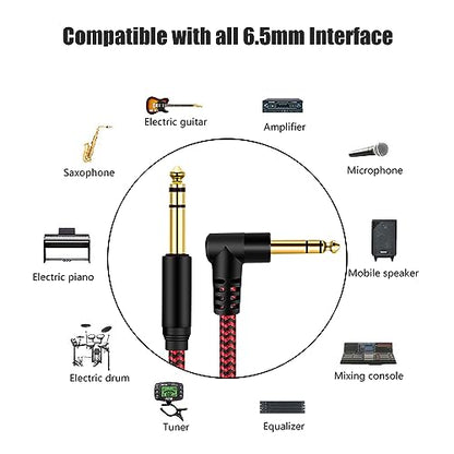 1/4 Inch TRS Instrument Cable 10Ft, 6.35mm TRS to 6.35mm TRS Stereo Audio Cable Male to Male Right-Angle-to-Straight for Electric Guitar, Bass, Keyboard,Mixer,Amplifier,Speaker,Equalizer.…red - color: Red, size: 10Ft