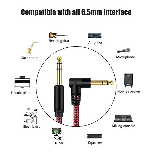 1/4 Inch TRS Instrument Cable 33Ft, 6.35mm TRS to 6.35mm TRS Stereo Audio Cable Male to Male Right-Angle-to-Straight for Electric Guitar, Bass, Keyboard,Mixer,Amplifier,Speaker,Equalizer.…red - color: Red, size: 33Ft