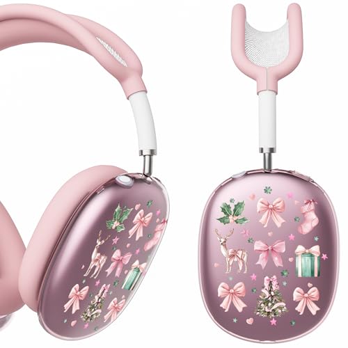 for AirPods Max Headphones Christmas Ear Covers for AirPods Max 2 | Cute Bow Clear Ear Cups Cover | Pink Silicone Ear Pad Case Headband Cover for Apple AirPods Max 2/1 (2026/2024/2020) - color: Pink Bow A/Pink
