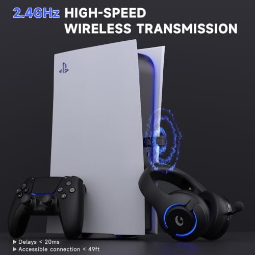 syndesmos Wireless PS5 Headset, 2.4GHz Gaming Headset for PS5, PC, Switch, Bluetooth 5.3 Headphones with Noise Canceling Mic, 7.1 Surround Sound, Low-Latency, 45H Battery, Black - color: Black