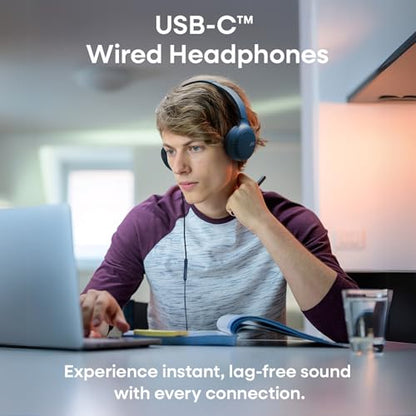 JVC USB-C Wired On-Ear Headphones with Mic – Comfortable All-Day Wear, Clear Calls, Rich Sound – Foldable & Lightweight – Tangle-Free Single-Sided Cable – Great for Gaming & Work from Home - color: Blue
