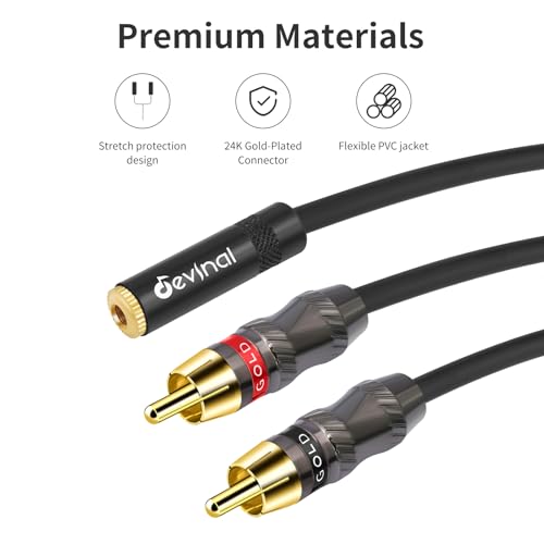 RCA to 1/8 Female Y Cable, Female 3.5mm to Dual RCA/Phono Male Stereo Splitter Cord, Mini Jack to 2 RCA Male Audio Breakout Adapter 12 inch 30cm