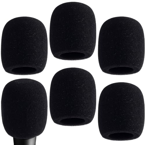 6 Pcs Microphone Cover, High Density Thickened Microphone Windscreens, Foam Mic covers for Most Standard Handheld Microphone (Black)