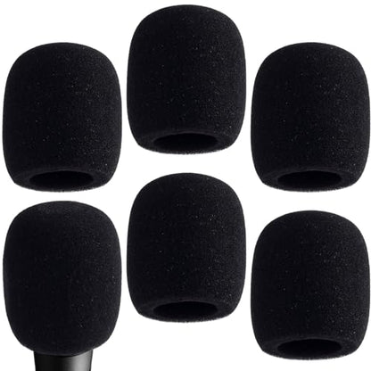 6 Pcs Microphone Cover, High Density Thickened Microphone Windscreens, Foam Mic covers for Most Standard Handheld Microphone (Black)