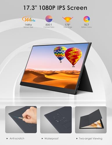 Anyuse 17.3" FHD 144Hz IPS USB-C HDMI Portable Monitor | 17.3" FHD IPS 144Hz HDR, smart cover+speakers, USB-C/HDMI, PC/Mac/Phone/PS5/Xbox/Switch, travel gaming. - size: 17.3"Portable