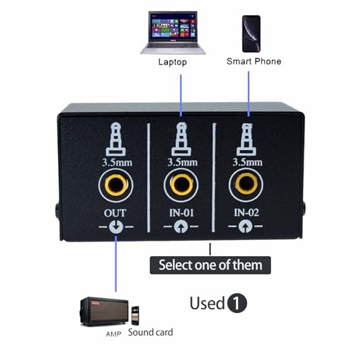 1/8" 1 in 2 Out or 2 in 1 Out Audio selector 3.5 mm TRS Stereo Channel 2 Splitter switcher Box Switching No External Power No Noise - size: 2way-3.5mm