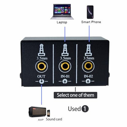 1/8" 1 in 2 Out or 2 in 1 Out Audio selector 3.5 mm TRS Stereo Channel 2 Splitter switcher Box Switching No External Power No Noise - size: 2way-3.5mm