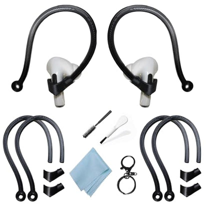 Adjustable Ear Hooks Compatible with AirPods 4, 3, 1, 2 and Pro & All in-Ear Headphones with Stems - 2 Pairs Secure & Comfortable Prevent Falls Ear Holders for Headphones - Easy to Install (Black) - color: Black