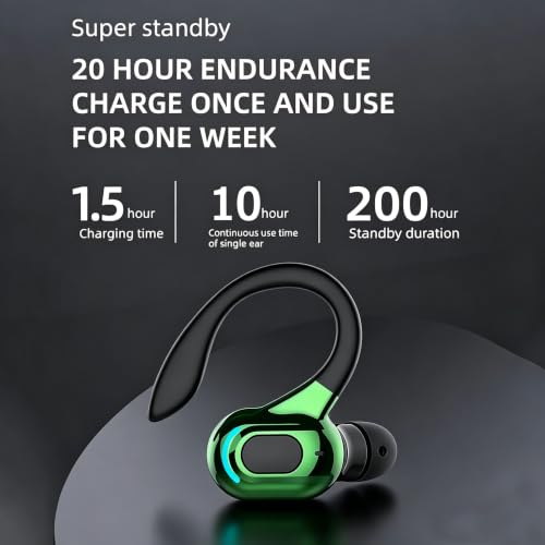 Wireless Headset Business Headphones,Waterproof Hanging Single Ear Earbuds,Mono Wireless Headset Noise Cancelling Sports Wireless Earpiece with Mic for Smart Phones (Green) - color: Green