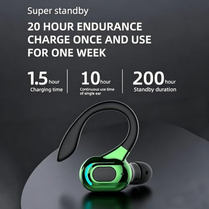 Wireless Headset Business Headphones,Waterproof Hanging Single Ear Earbuds,Mono Wireless Headset Noise Cancelling Sports Wireless Earpiece with Mic for Smart Phones (Green) - color: Green