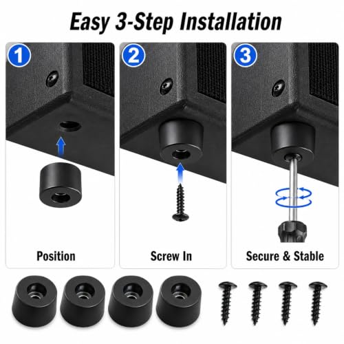Rubber Isolation Feet 4-Pack with Stainless Steel Screws | Dense Rubber Anti-Vibration Damping Pads 40 lbs Per Pad | for Guitar Amplifier Subwoofer Turntable Studio Monitor AV Receiver