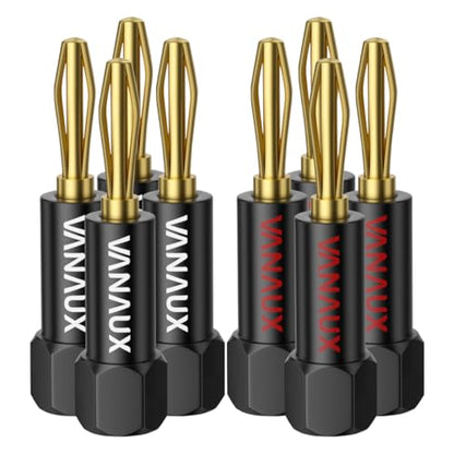 VANAUX Banana Plugs (Closed Dual Screw) - Gold Plated Speaker Plugs Connector for Speaker Wire, Amplifier, Receiver, Banana Wall Plate-Black (4 Pairs/8 Pieces) - style: 4 pairs/8 pieces