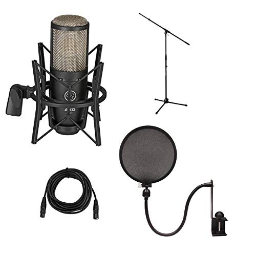 AKG Project Studio P220 Condenser Microphone - Bundle With Stand, Pop Filter, and XLR Cable