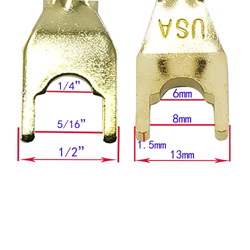 WJSTN Fork Spade Plug to Spade Plug Speaker Jumper Cable，8AWG Y Plug to Y Plug Cable, for DIY Home Theater, Speaker etc 8in/4-Pack