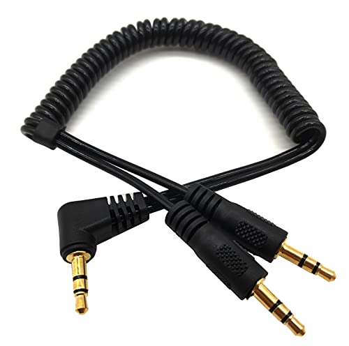 Stereo Audio Splitter Cable, Coiled 90 Degree 3.5mm Male to 2 Male Spring Headphone Y Splitter Cable for Home/Car, Phone, Headset and Speakers - color: 90 degree 3.5mm 1 male/2 male