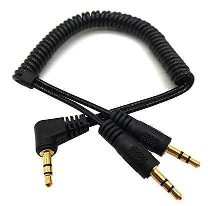 Stereo Audio Splitter Cable, Coiled 90 Degree 3.5mm Male to 2 Male Spring Headphone Y Splitter Cable for Home/Car, Phone, Headset and Speakers - color: 90 degree 3.5mm 1 male/2 male