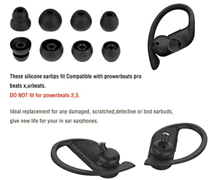 Replacement Eartips Silicone Ear Buds Tips Compatible with Powerbeats Pro Beats Wireless Earphone Headphones,Black Eartips（4 Pairs） - color: Black