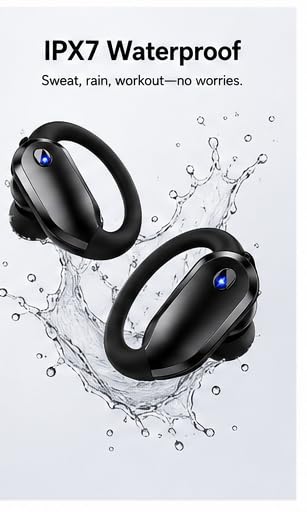 Wireless Earbuds Bluetooth Headphones with Earhooks, IPX7 Waterproof, Hi-Fi Stereo, 48H Playtime, LED Power Display Charging Case, for Running, Workout, Gym