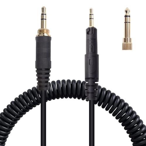 Coiled Audio Cable for ATH-M50x M40x M70x M60x Headphones– Replacement AUX Cord with 6.35mm Adapter