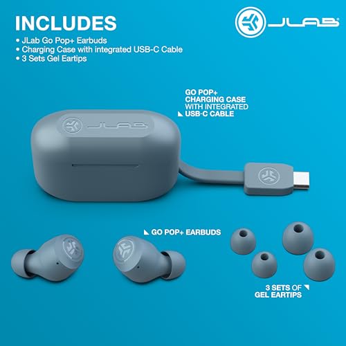 JLab Go Air Pop+ True Wireless Earbuds, Bluetooth Earbuds with Microphone, USB-C Charging Case, Dual Connect, EQ3 Sound, Slate - color: Slate, style: Pop+