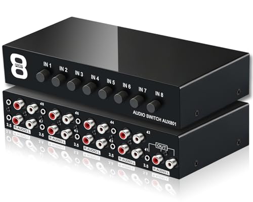 3.5mm Aux + RCA L/R 양방향 스테레오 오디오 스위치 8 in 1 출력 A/B 아날로그 오디오 스위치 셀렉터