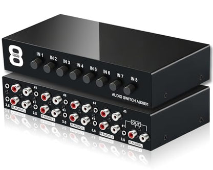 3.5mm Aux + RCA L/R 양방향 스테레오 오디오 스위치 8 in 1 출력 A/B 아날로그 오디오 스위치 셀렉터