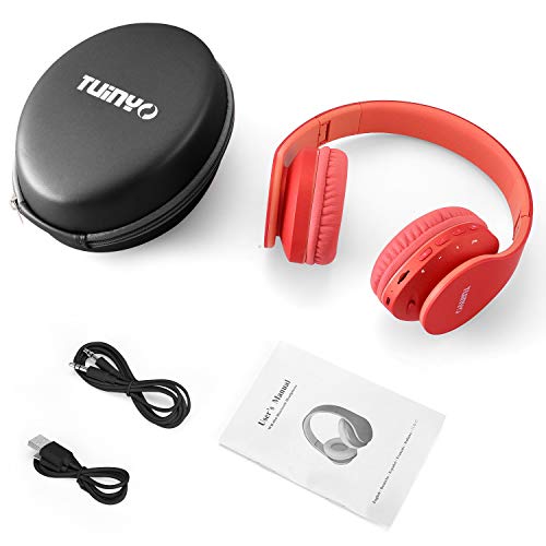 TUINYO Wireless Headphones Over Ear, Bluetooth Headphones with Microphone, Foldable Stereo Wireless Headset- (RED) - color: RED