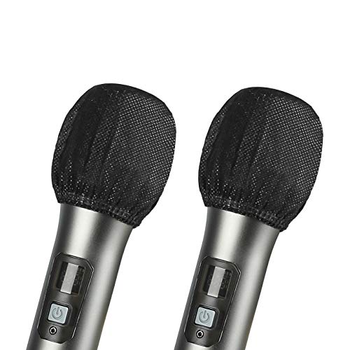 buluker 200 Pcs Disposable Microphone Cover Non-Woven Handheld Microphone Windscreen Protective Cap for Recording Room, KTV and Any Shared Environment (Black)