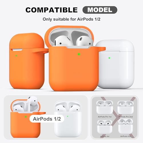 for AirPods 2nd/1st Case Silicone Cover, Orange | Compatible with Apple AirPods 2nd/1st (2019/2016) Generation with Keychain & Cleaner Kit, Wireless Charging Compatible - color: E1-Orange