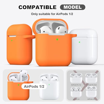 R-fun for AirPods 2nd/1st Case Silicone Cover, Orange | Compatible with Apple AirPods 2nd/1st (2019/2016) Generation with Keychain & Cleaner Kit, Wireless Charging Compatible - color: E1-Orange