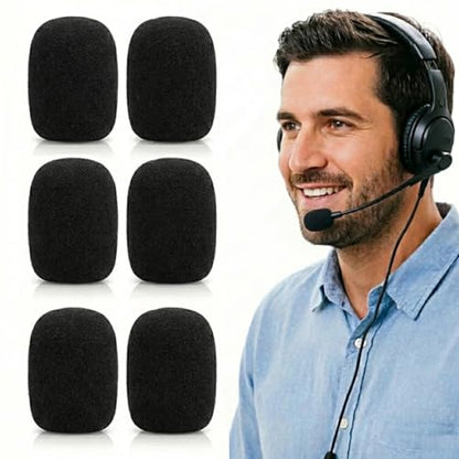 6 Pack Headset Microphone Covers Foam - Lapel Headset Microphone Windscreen Sponge Foam - Microphone Windscreen Mini Foam Cover for Variety of Headset Microphone (Black)