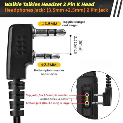 5pcs Walkie Talkie Earpiece with Mic for Retevis Pxton Baofeng | K-Type 2-Pin, Acoustic Tube Two-Way Radio Headset Compatible with Kenwood, Wouxun, SAMCOM Walkie Talkies