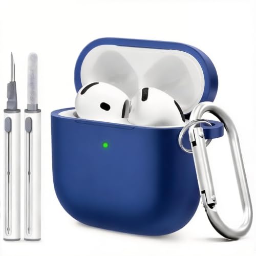 for Airpods 4 Case, Come with Cleaner Kit,Soft Skin Silicone Case Cover with Keychain, Full Protective Case for Men and Women, Compatible with AirPods 4th Generation Case,Sapphire Blue - color: A2-Sapphire Blue