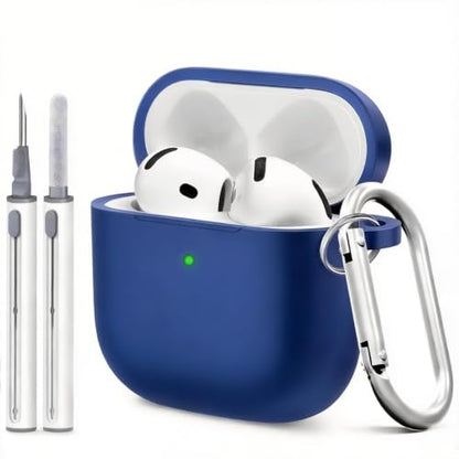 for Airpods 4 Case, Come with Cleaner Kit,Soft Skin Silicone Case Cover with Keychain, Full Protective Case for Men and Women, Compatible with AirPods 4th Generation Case,Sapphire Blue - color: A2-Sapphire Blue