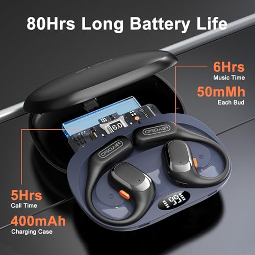 X52 Open Ear Headphones, Bluetooth 6.0 | Wireless Earbuds with Earhooks, Anti-Accidental Touch, LED Display, 30H Playtime, Sport Headphones for Running Workout, Black - color: Black