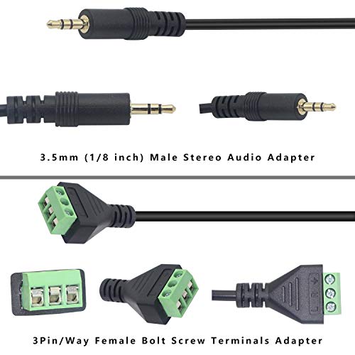 3.5mm Terminal Block Cable1/8Inch TRS Stereo Solderless Screw Terminal-2PCS | Speaker Wire 3.5mm 3 pole Male to 3Pin Bolt Headphone Balum Patch Cord - color: trs male