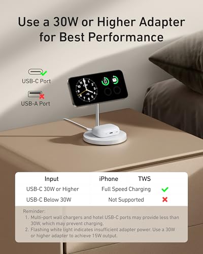 Anker MagGo 2-in-1 MagSafe Compatible Qi2 15W Wireless Charging Stand | Qi2 Certified, Fast Charging, Wireless Charger for iPhone 17, AirPods Pro, and More - color: White