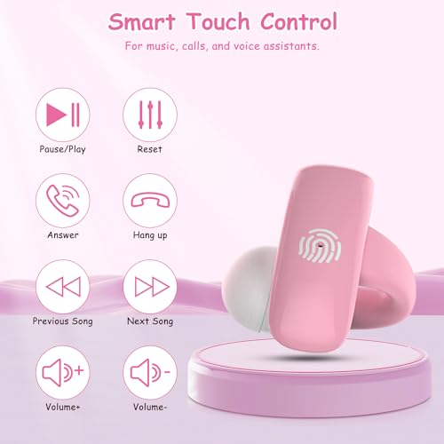 BANIGIPA Kids True Wireless Earbuds, Open Ear Headphones for Boy Girl Teen - color: Pink