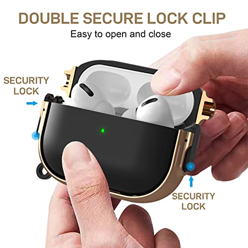for AirPods Pro 2nd/1st Case with Lock, Magsafe Compatible, Black/Rose Gold | Double Secure Lock,Drop Protection,Two-Piece Design,with Gold Keychain, Anti Lost, Dustproof, Cute AirPods Pro 2nd/1st Case - color: Black + Rose Gold, size: AirPods Pro2/Pro1 C