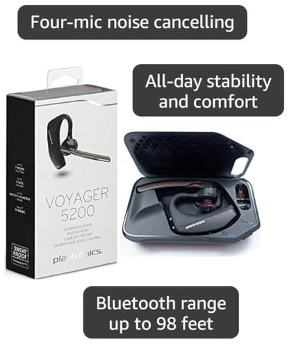 Plantronics Voyager 5200 Bluetooth Headset Earpiece with Charging Case Kit (Renewed)