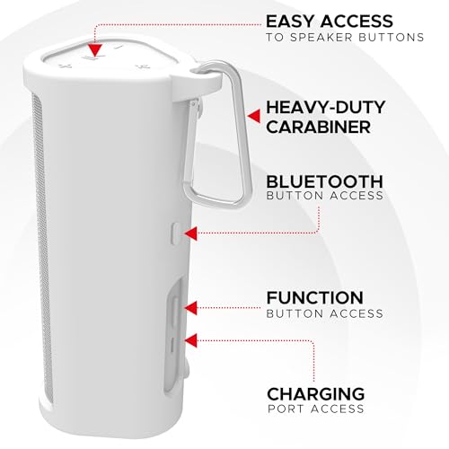Heavy Duty Protective Carrying Case for Sonos Roam 2 | White | Compatible with Sonos Roam, Roam 2 & Roam SL | Includes Bluetooth Button | Protect Your Wireless Speaker | Cover / Sleeve - color: Roam 2 - White
